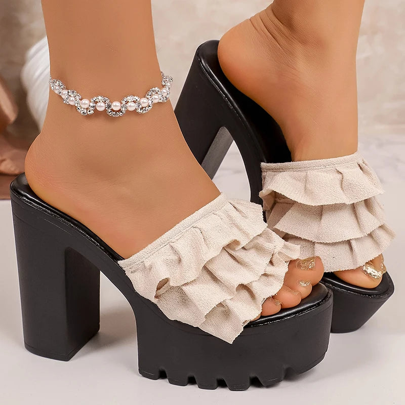 Women's Chunky Platform Sandals High Heel Mules Summer Party Shoes