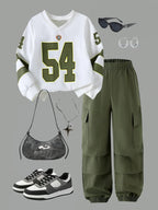 Girls' V-Neck Sweatshirt Cargo Jogger Pants Two-Piece Set
