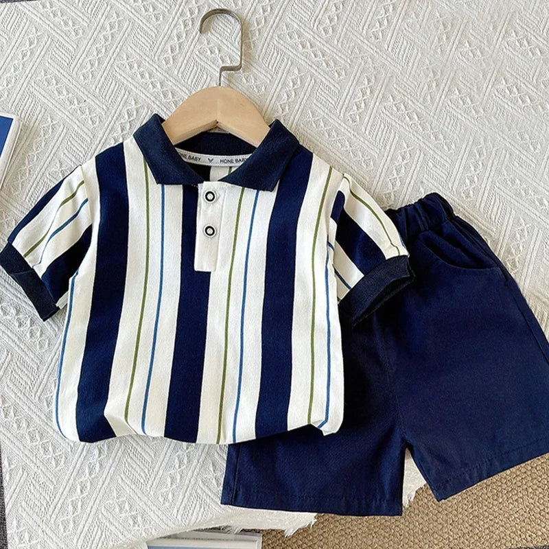 Boys Cotton Striped Shorts Set 2-Piece Summer Casual Playwear