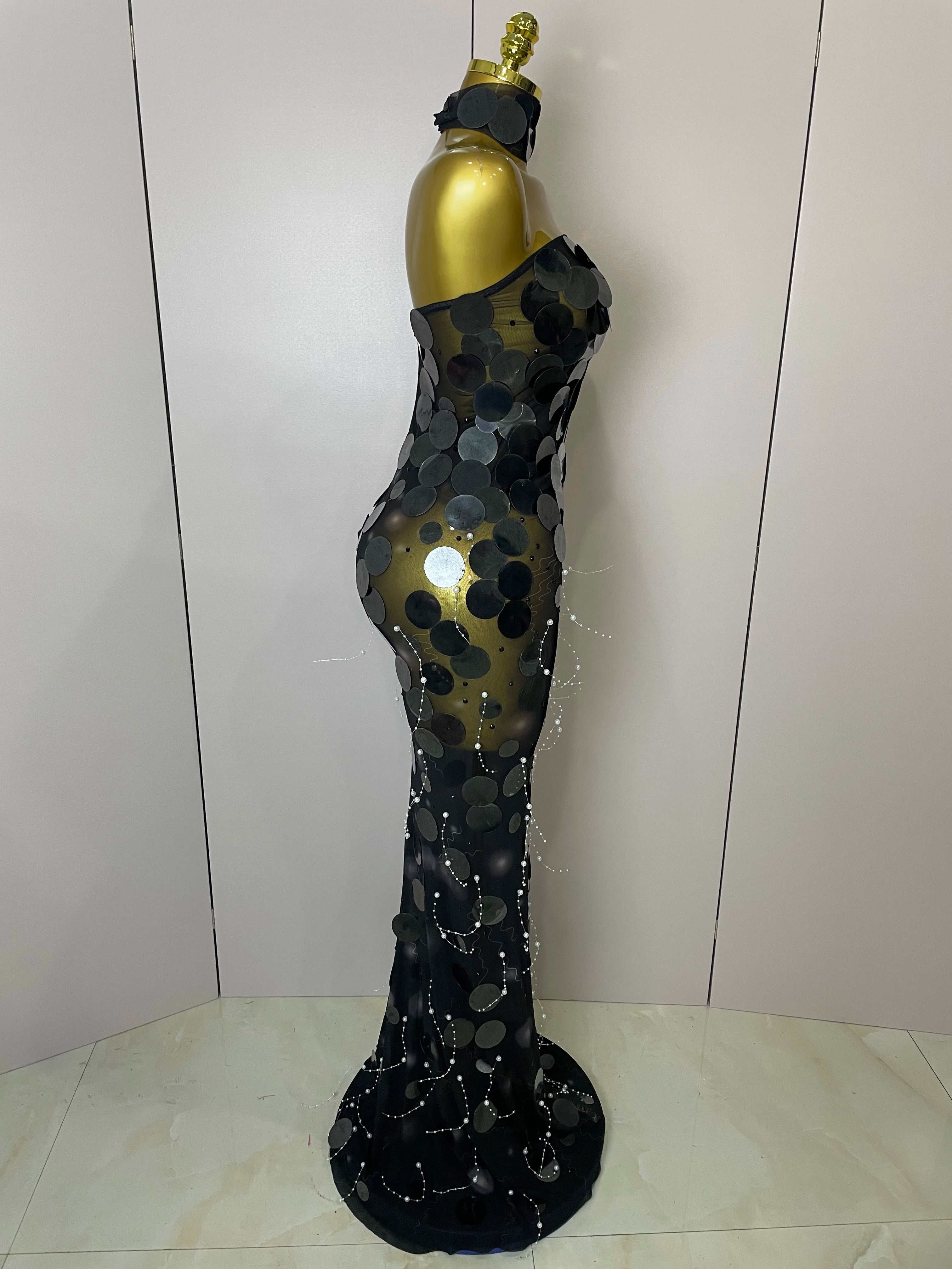 Women's Sexy Sparkly Sequin Backless Maxi Dress