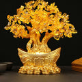 Chinese Gold Ingot Crystal Fortune Money Tree Figurine and Tabletop Ornament
