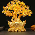 Chinese Gold Ingot Crystal Fortune Money Tree Figurine and Tabletop Ornament
