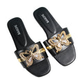 Women's Butterfly Embellished Open Toe Slides Casual Summer Sandals Black