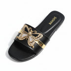 Women's Butterfly Embellished Open Toe Slides Casual Summer Sandals Black