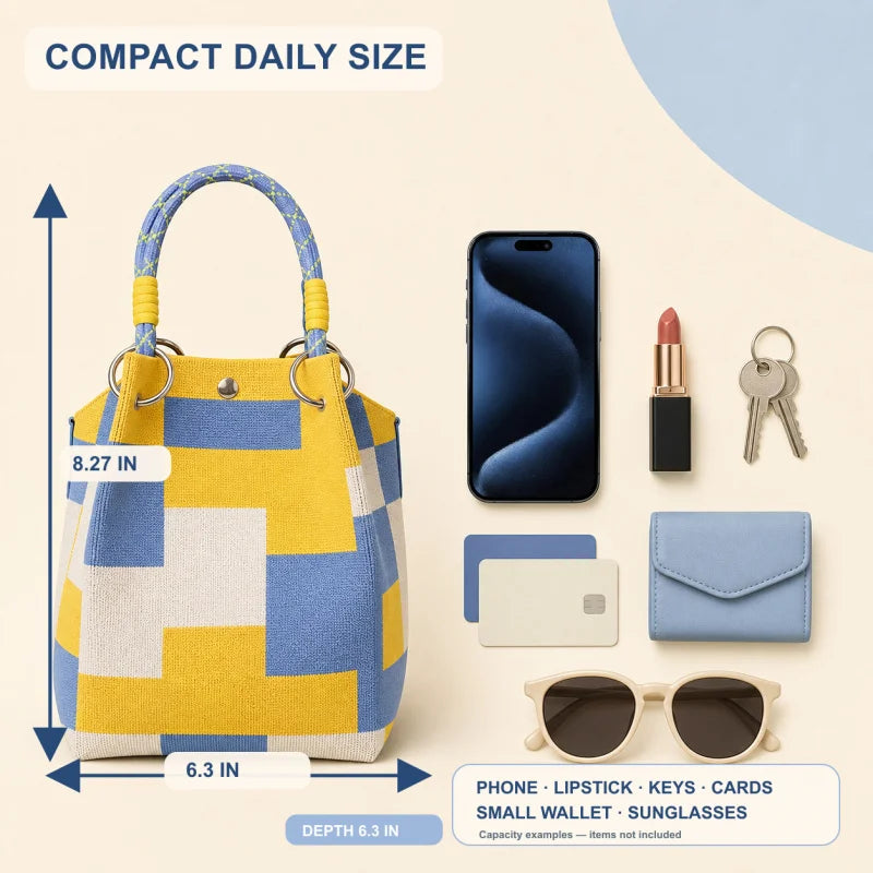Women's Mini Knitted Geometric Colorblock Bucket Handbag