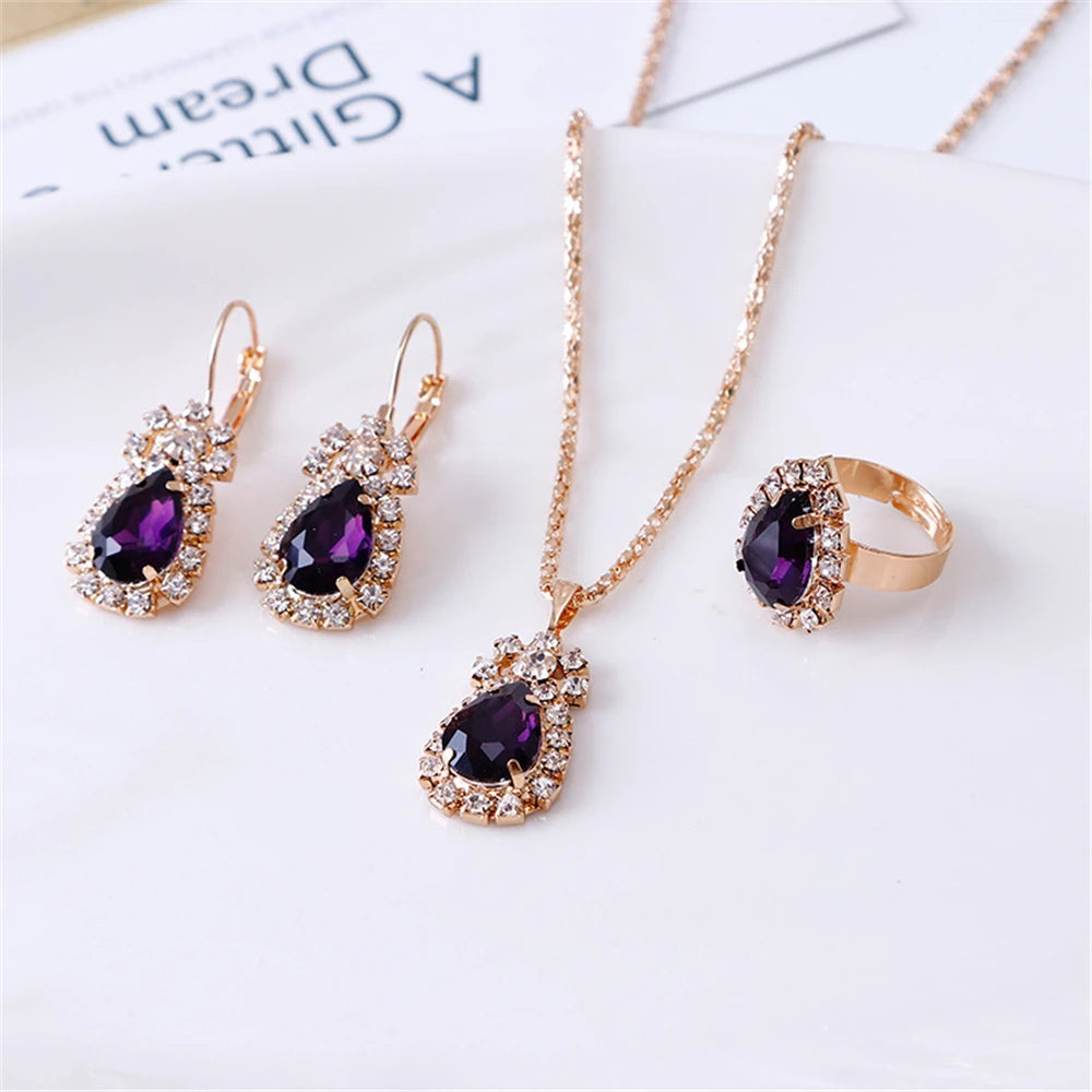 Women's Fashion Elegant Double Heart Necklace Earrings Bracelet Jewelry Set