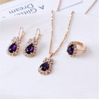 Women's Fashion Elegant Double Heart Necklace Earrings Bracelet Jewelry Set