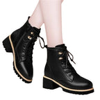 Women's Lace-Up Round Toe Square Heel Ankle Boots