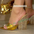 Women's Crystal Dangle Pointed Toe High Heel Mules