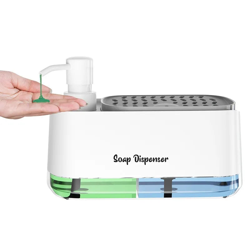 Dual Pump Soap Dispenser Set with Sponge Storage Box for Kitchen Sink