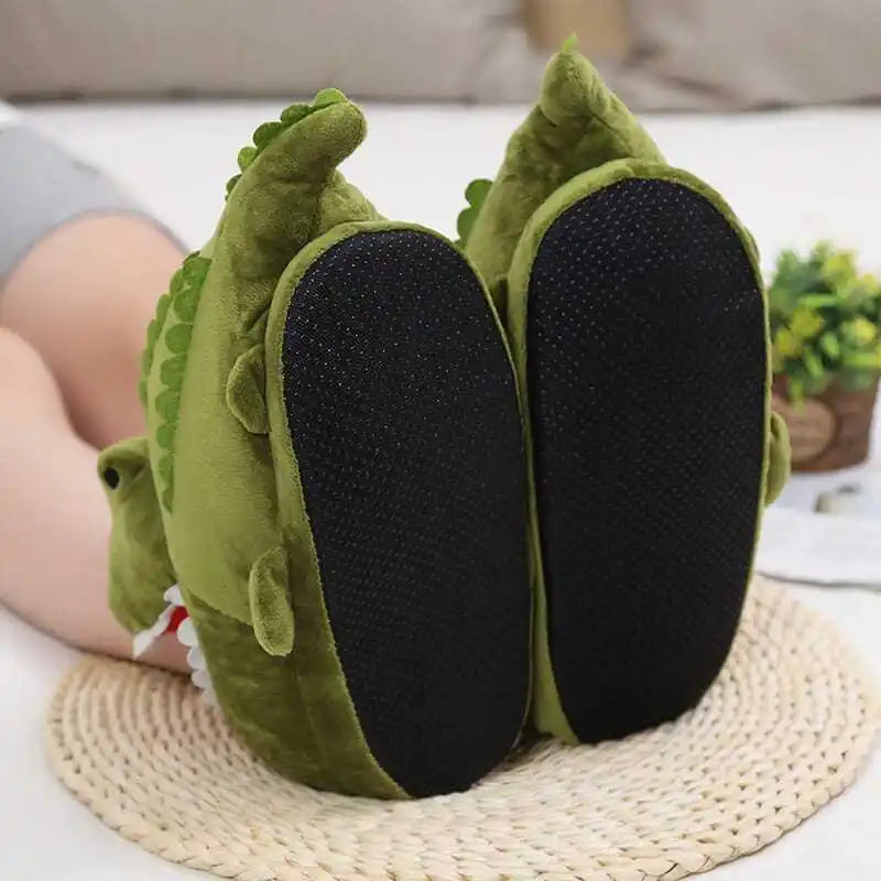 Women's Chunky Fuzzy Crocodile Home Cotton Shoes Slip-On Cartoon Plush Slippers