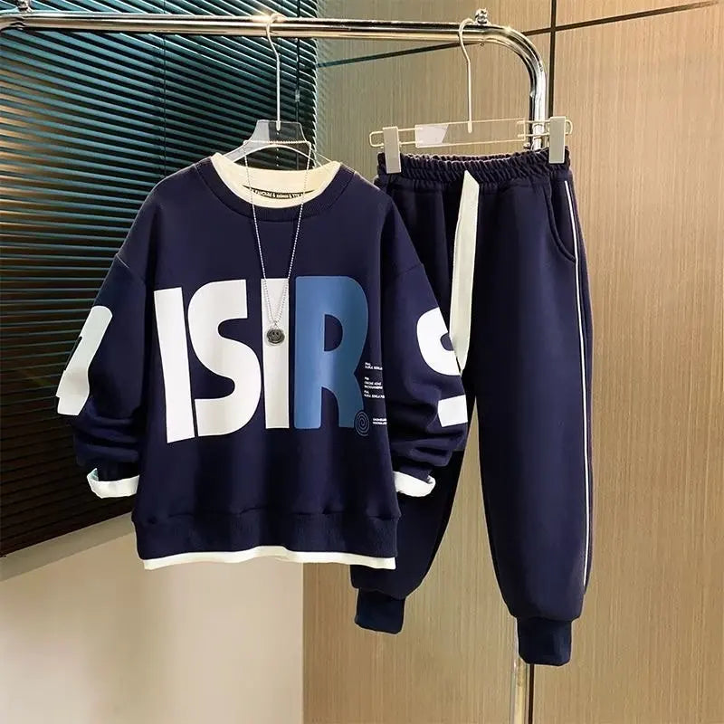 Kids' Pullover Sweatshirt Cotton Sports Pants Set