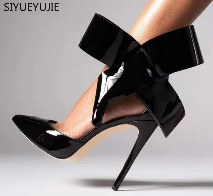 Women's Polka Dot Bow Mesh Pointed Toe Stiletto Pumps