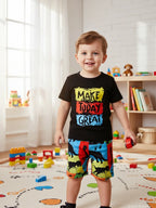 Toddler Boy Summer Letter Print T-Shirt and Shorts Set