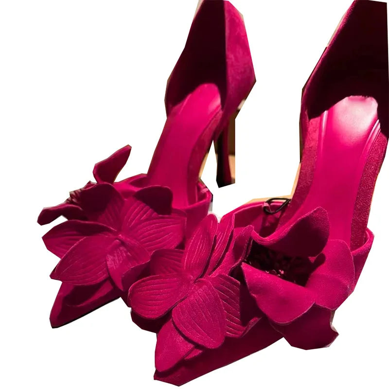Women's Pointed Toe Flower Slingback Stiletto Pumps
