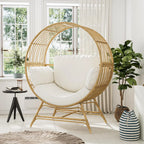 Oversized Rattan Egg Basket Chair with Thickened Cushions