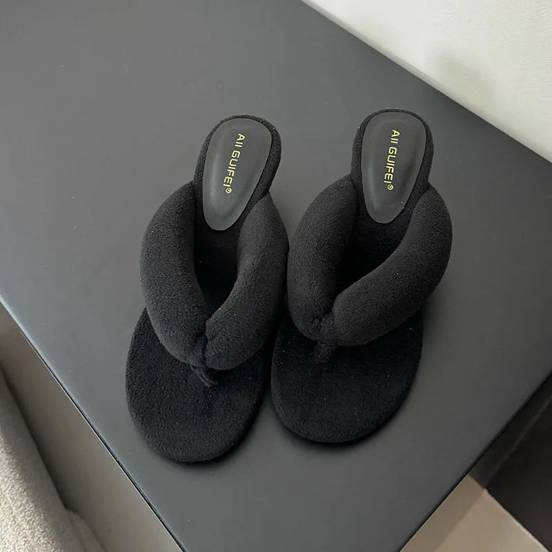 Women's Flock Round Toe Wedge Slippers