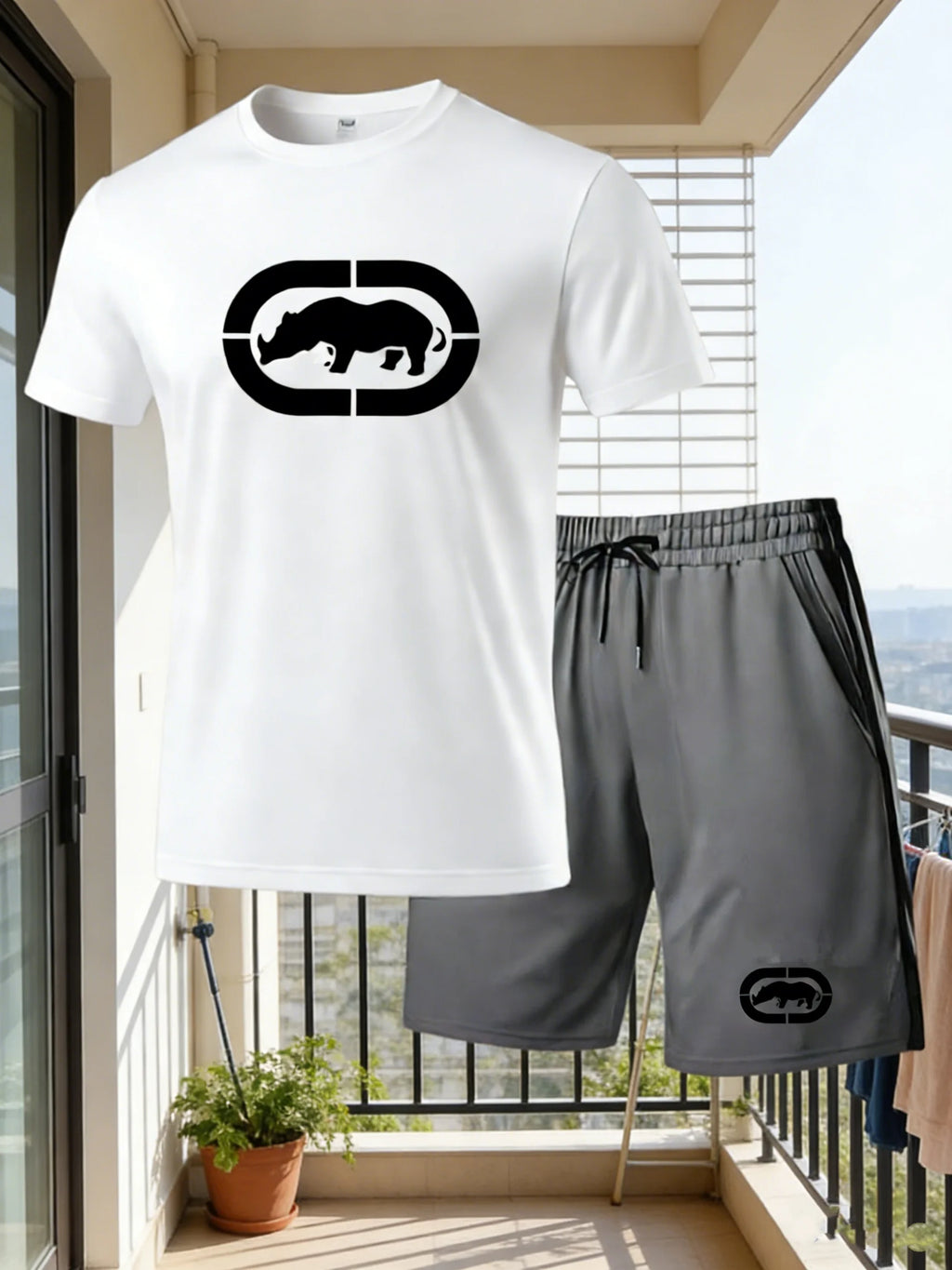 Men's Casual Solid Round Neck T-Shirt and Shorts Set