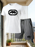 Men's Casual Solid Round Neck T-Shirt and Shorts Set