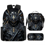 Unisex Mechanical 3D Print Backpack 3-Piece Bag Set