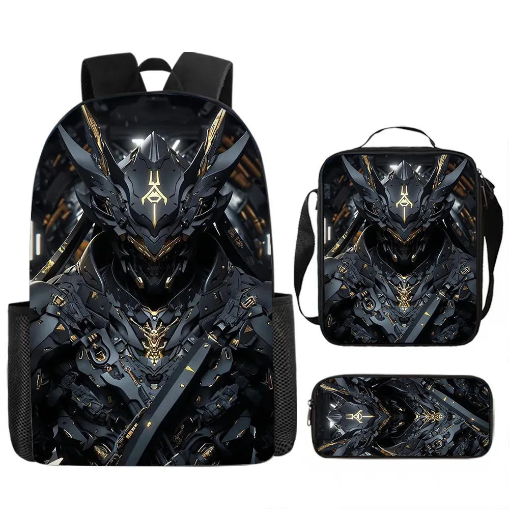 Unisex Mechanical 3D Print Backpack 3-Piece Bag Set