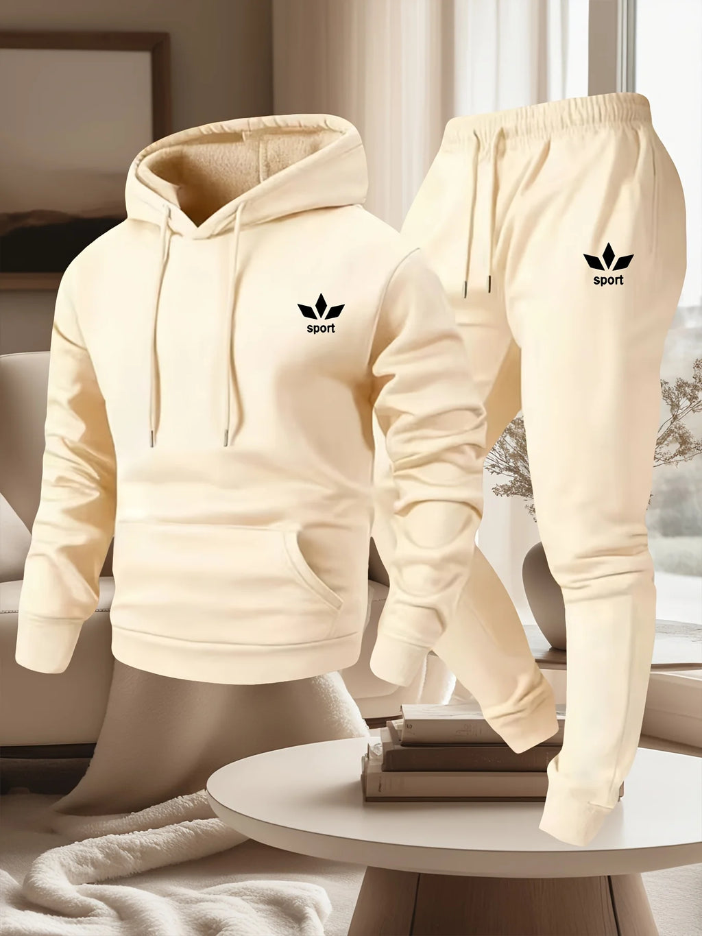 Men's Warm Fleece Lined Printed Hoodie and Jogger Pants Tracksuit Set