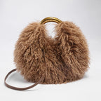 Women's Solid Color Plush Shoulder Bag with Adjustable Strap