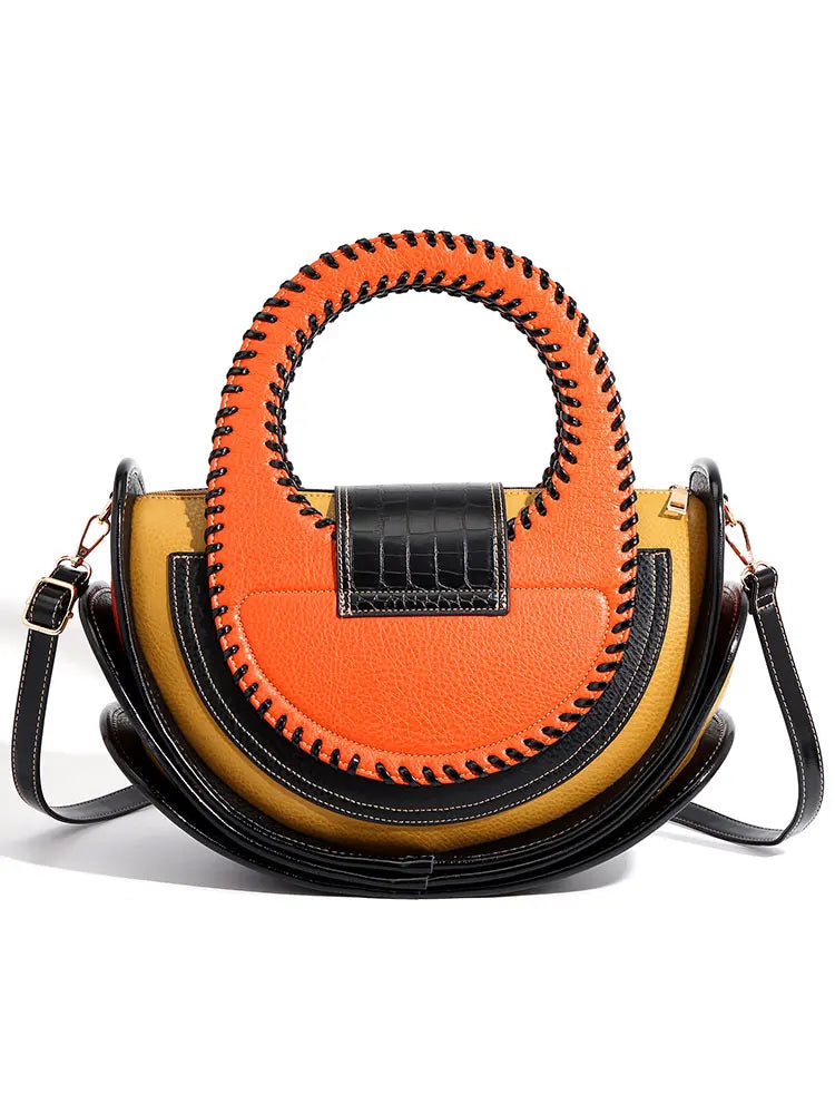 Women's Large Capacity Leather Top Handle Crossbody Bag