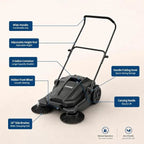 Walk-Behind Hand Push Floor Sweeper and Manual Yard Cleaner