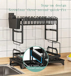 2 Tier Dish Drying Rack and Drainboard Set with Utensil Holder