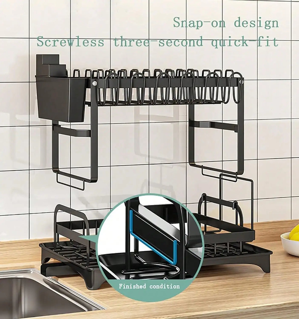 2 Tier Dish Drying Rack and Drainboard Set with Utensil Holder