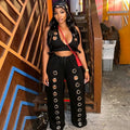 Women's Sexy Hollow Out Halter Crop Top and Wide Leg Pant Two Piece Set