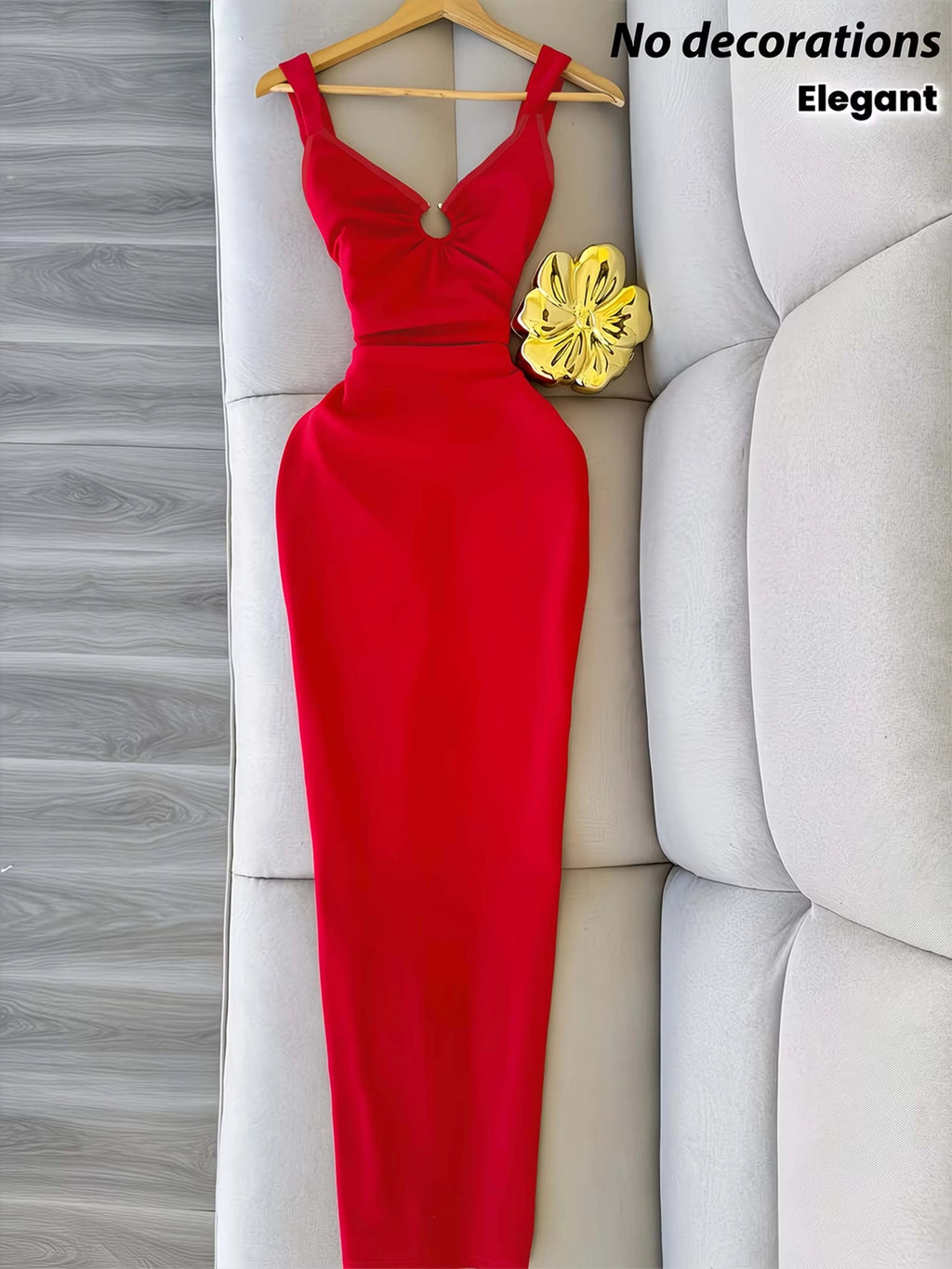 Women's Elegant Sleeveless Metal Ring Slit Maxi Dress