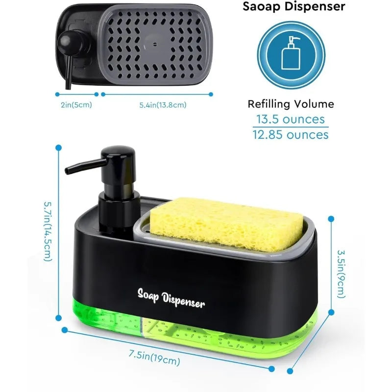 Dual Pump Soap Dispenser Set with Sponge Storage Box for Kitchen Sink