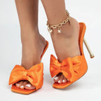 Women's Trendy Butterfly Knot Silk High Heel Slide Slippers