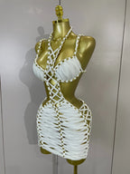 Women's Fashion Halter Neck Hollow Backless Mini Party Dress
