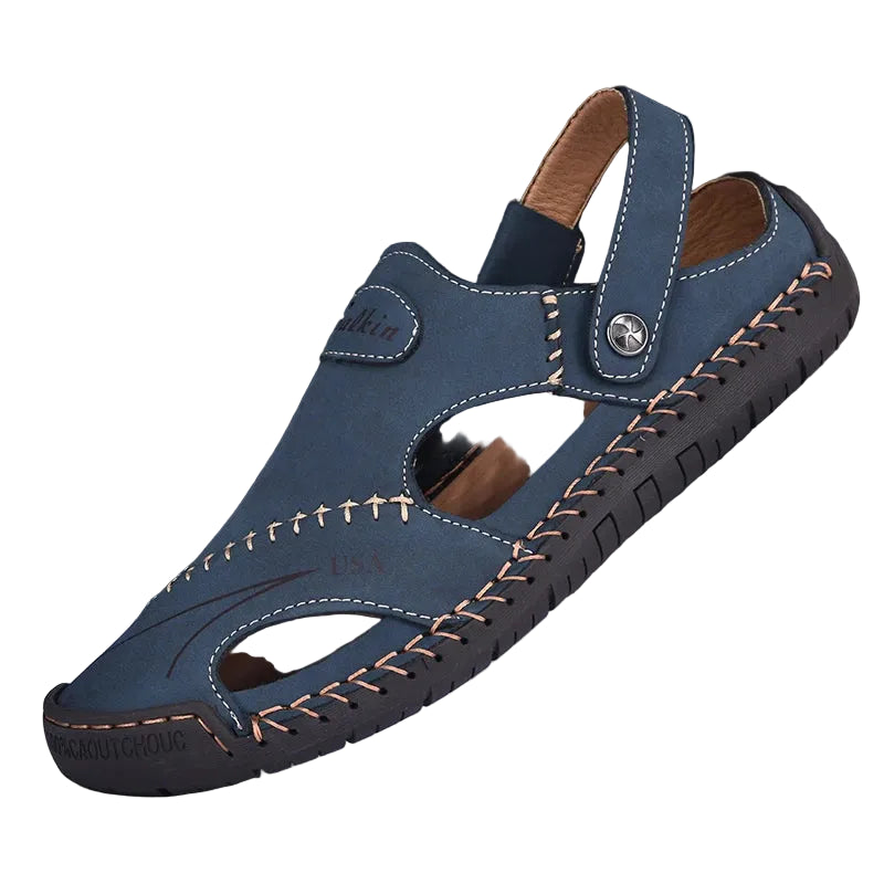 Abfuber Men's Casual Leather Sandals Breathable Hollow Out Shoes