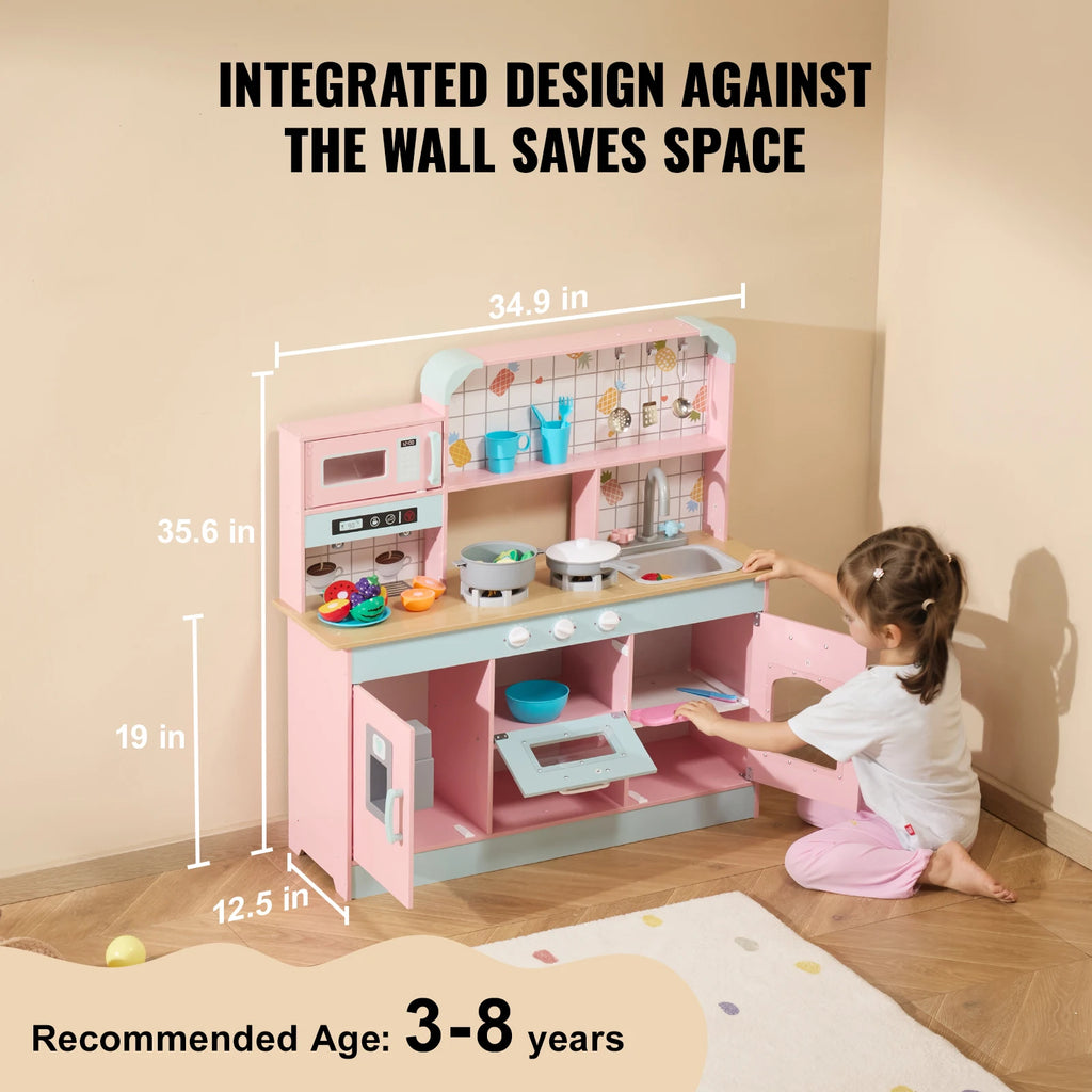 Kids' Pretend Play Wooden Kitchen Set with Lights and Sounds
