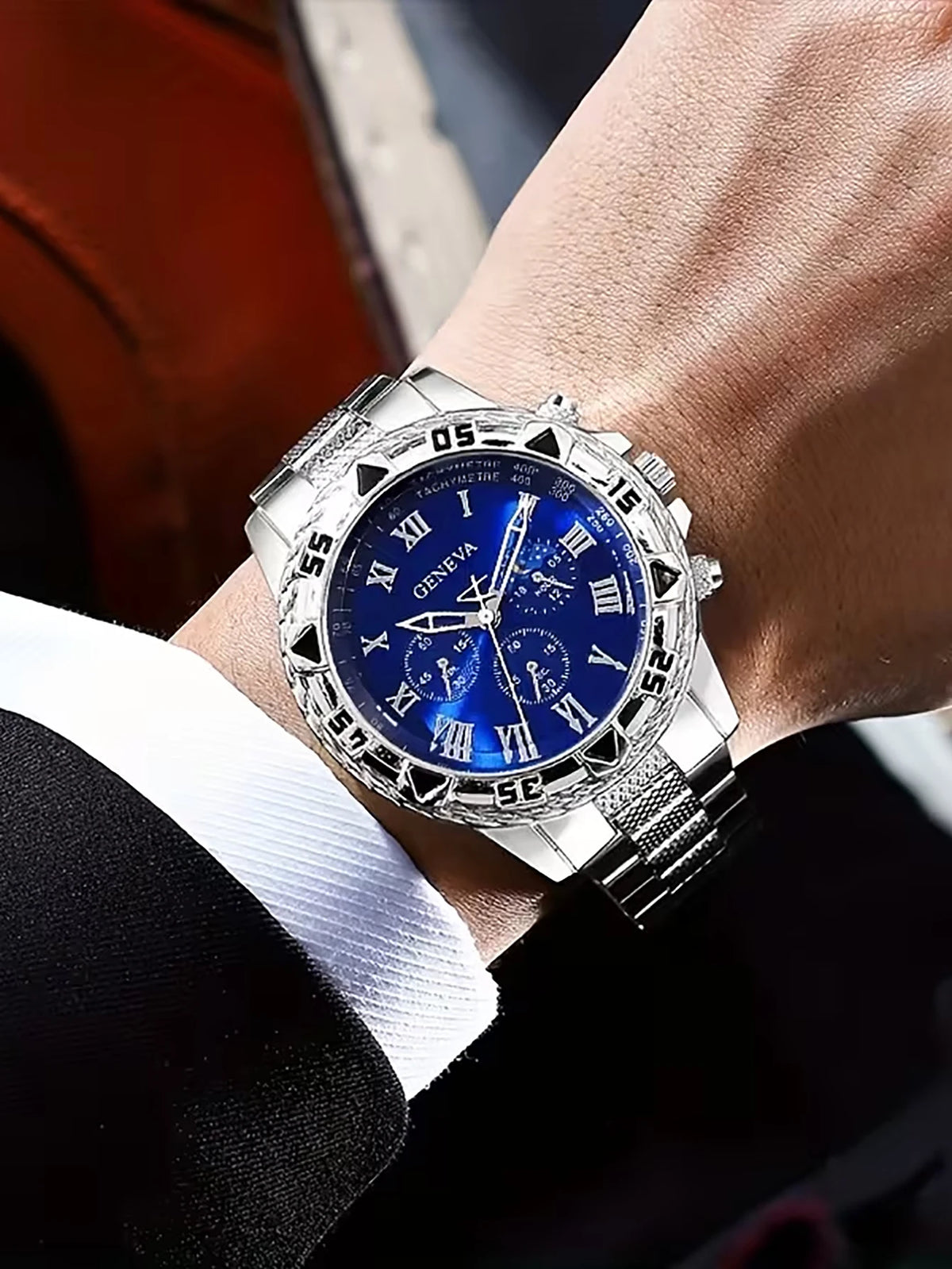 Men's Quartz Watch with 5-Piece Chain Accessories Set Star Pattern
