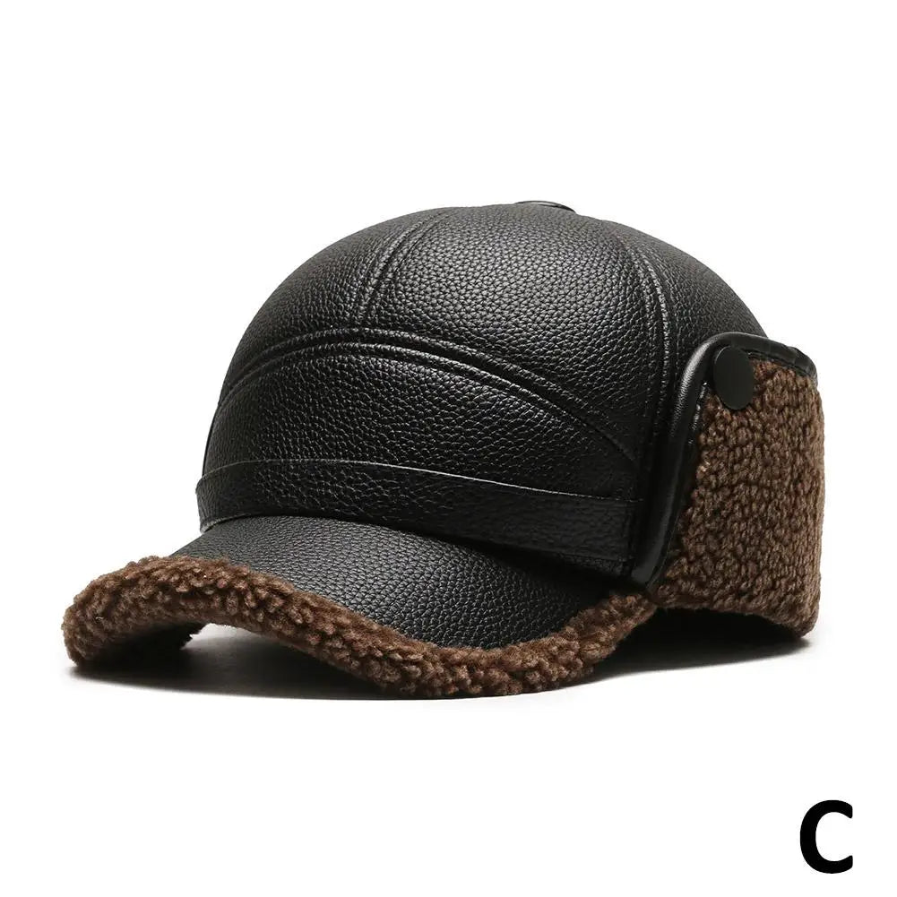 Unisex Winter PU Leather Thermal Earmuff Flat Cap