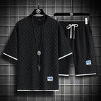 Men's Casual Checkered Shirt and Shorts Two Piece Set