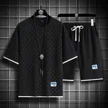 Men's Casual Checkered Shirt and Shorts Two Piece Set