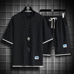 Men's Casual Checkered Shirt and Shorts Two Piece Set