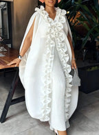 Women's Ruffle Cape Coat Pleated Wide Leg Pants Set