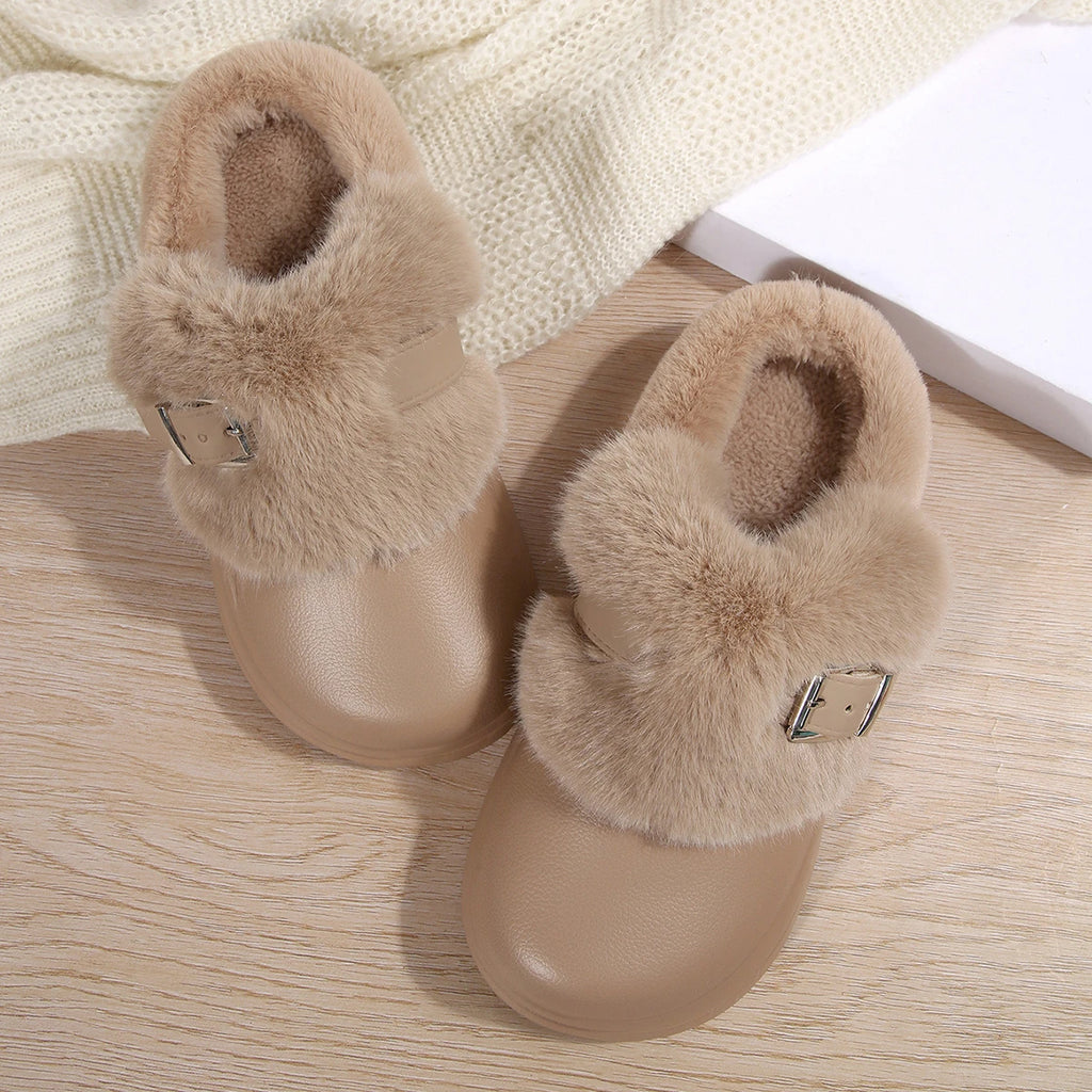 Women's Waterproof EVA Furry Clogs Metal Buckle Thick Sole