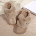 Women's Waterproof EVA Furry Clogs Metal Buckle Thick Sole