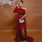 Women's One Shoulder Ruched Mermaid Maxi Evening Dress