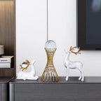 Golden Metal Crystal Ball Deer Figurine and Tabletop Ornament