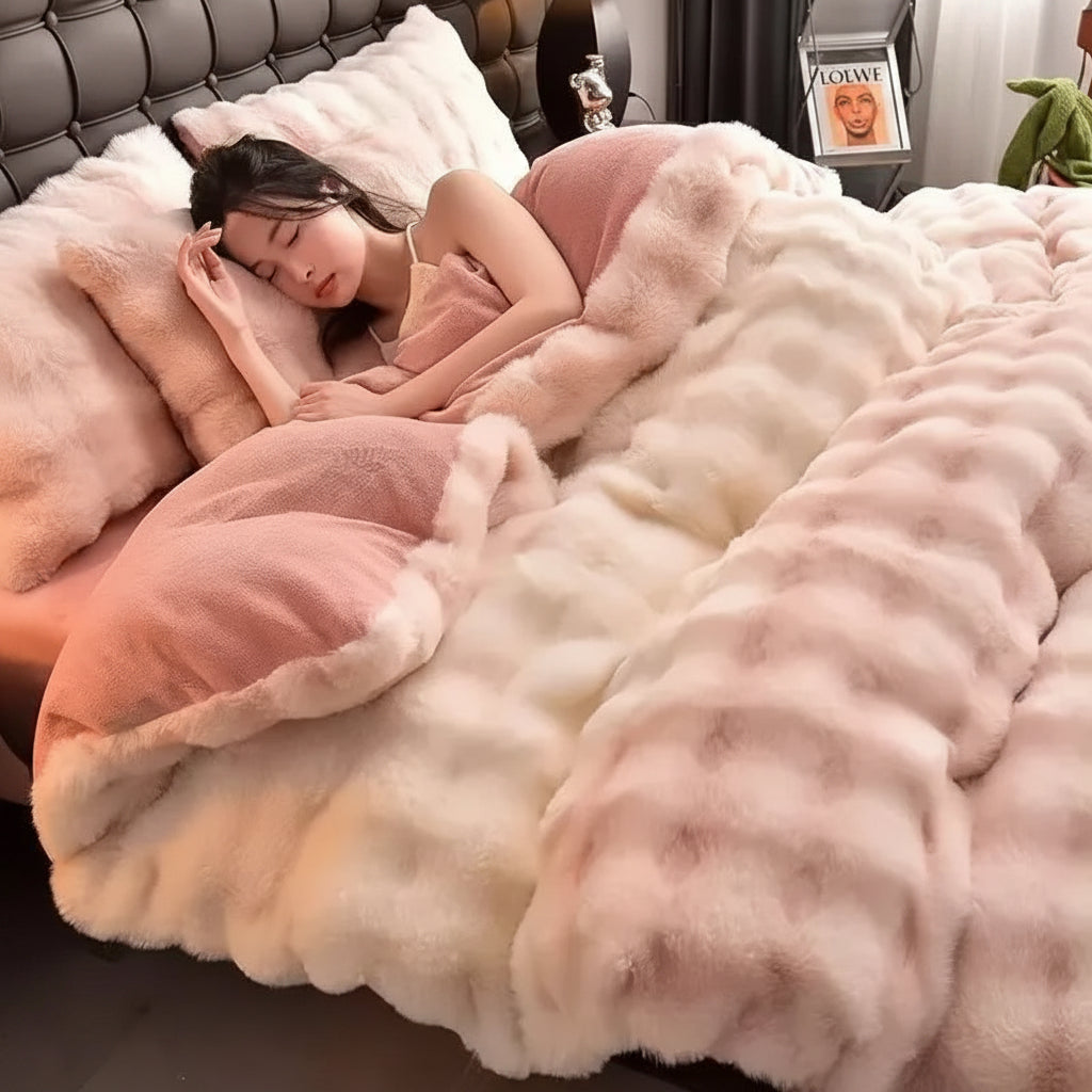 Thick Warm Faux Lambswool Blanket and Soft Cotton Quilt