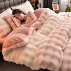 Thick Warm Faux Lambswool Blanket and Soft Cotton Quilt